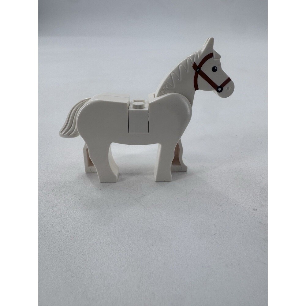 Lego White Horse With Dark Orange Brown Bridle Pattern Castle Knights Animal VTG